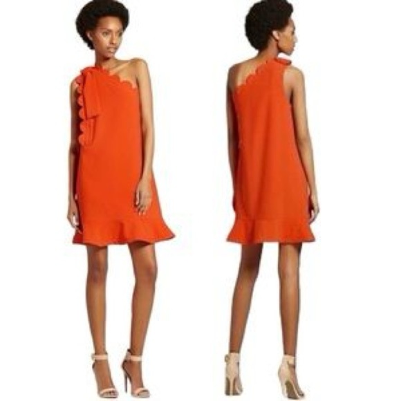 Orange One Shoulder Scallop Victoria Beckham X Target Calla Lily Ruffle Dress XS - Picture 7 of 16
